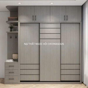 Tủ quần áo gỗ công nghiệp tone xám hiện đại