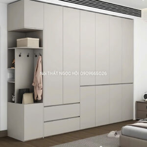 Tủ quần áo kịch trần hiện đại phối hộc kéo – Giải pháp lưu trữ tối ưu cho phòng ngủ sang trọng