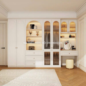 Tủ Quần Áo Gỗ Công Nghiệp Kết Hợp Kệ Trang Điểm - Thiết Kế Sang Trọng Cổ Điển