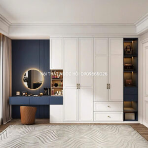 Tủ Quần Áo Gỗ Công Nghiệp Kết Hợp Kệ Trang Điểm - Thiết Kế Hiện Đại Tinh Tế