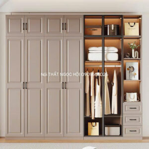 Tủ Quần Áo Gỗ Công Nghiệp Hiện Đại - Thiết Kế Tinh Tế Màu Xám Nhạt
