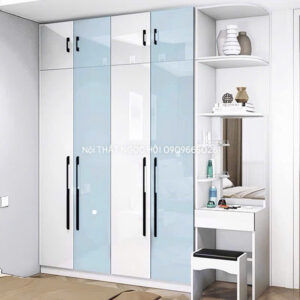 Tủ Quần Áo Gỗ Công Nghiệp Kết Hợp Kệ Trang Điểm - Thiết Kế Hiện Đại Tươi Sáng