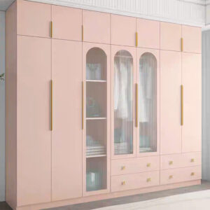 Tủ quần áo màu hồng pastel cánh kính hiện đại – Thiết kế cao kịch trần, sang trọng và tiện nghi