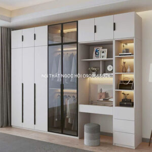 Tủ Quần Áo Gỗ Công Nghiệp Kết Hợp Kệ Trang Điểm - Thiết Kế Đa Năng Hiện Đại