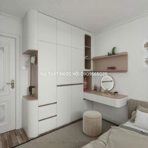 Tủ Quần Áo Kết Hợp Bàn Trang Điểm Bo Góc Hiện Đại – Thiết Kế Tối Ưu Không Gian Phòng Ngủ