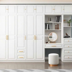 Tủ quần áo tân cổ điển kết hợp bàn trang điểm – màu trắng sang trọng