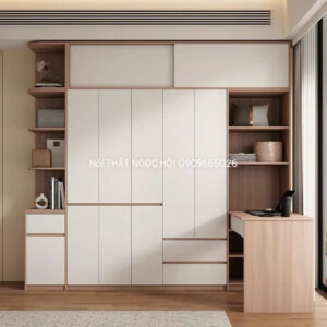 Tủ Quần Áo Kèm Bàn Làm Việc Hiện Đại – Tủ Áo Kịch Trần Thiết Kế Tối Giản